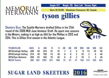 2016 Grandstand Sugar Land Skeeters #NNO Tyson Gillies Back