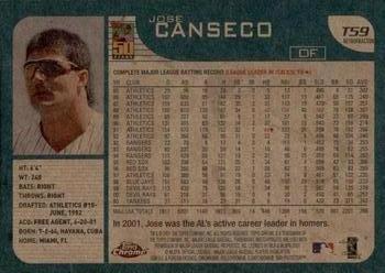 2001 Topps Traded & Rookies - Chrome Retrofractors #T59 Jose Canseco Back