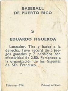 1972 Puerto Rican Winter League Stickers #31 Eduardo Figueroa Back