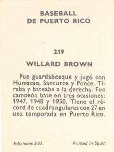 1972 Puerto Rican Winter League Stickers #219 Willard Brown Back