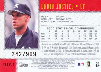 2001 Topps Gold Label - Class 1 Gold #24 David Justice  Back