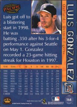 1999 Pacific #164 Luis Gonzalez Back