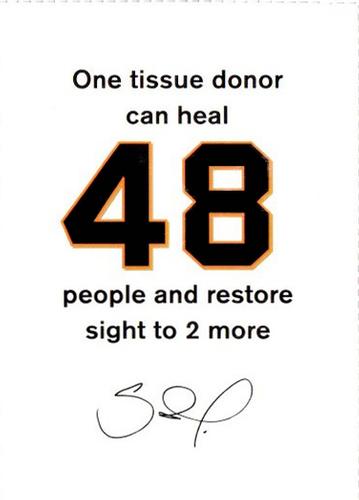 2014 San Francisco Giants Community Fund Donate Life Day 4-in-1 Card #4 Pablo Sandoval Back