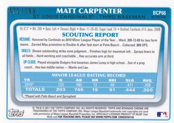 2011 Bowman - Chrome Prospects Refractors #BCP66 Matt Carpenter Back