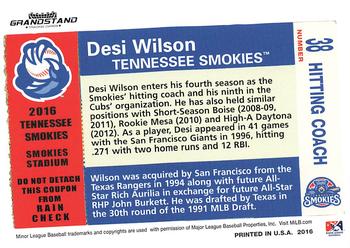 2016 Grandstand Tennessee Smokies #NNO Desi Wilson Back