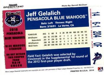 2016 Grandstand Pensacola Blue Wahoos #NNO Jeff Gelalich Back