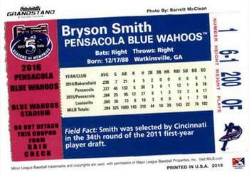 2016 Grandstand Pensacola Blue Wahoos #NNO Bryson Smith Back