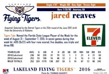 2016 Grandstand Lakeland Flying Tigers #NNO Jared Reaves Back