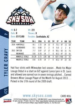 2016 Choice Colorado Springs Sky Sox #06 Tyler Cravy Back