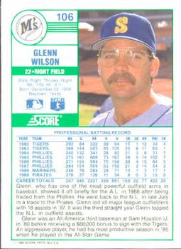 1989 Score #106 Glenn Wilson Back