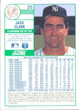 1989 Score #25 Jack Clark Back