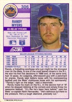 1989 Score #306 Randy Myers Back