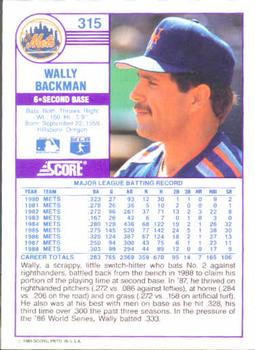 1989 Score #315 Wally Backman Back
