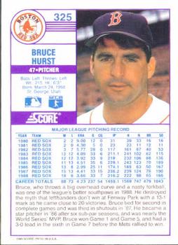 1989 Score #325 Bruce Hurst Back