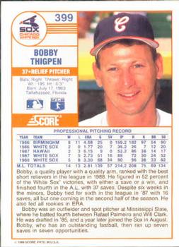 1989 Score #399 Bobby Thigpen Back