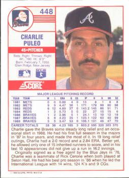 1989 Score #448 Charlie Puleo Back