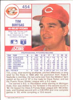 1989 Score #454 Tim Birtsas Back