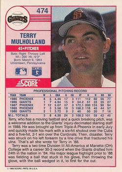 1989 Score #474 Terry Mulholland Back