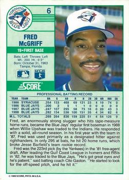 1989 Score #6 Fred McGriff Back