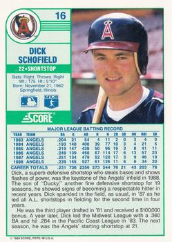 1989 Score #16 Dick Schofield Back