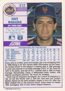 1989 Score #312 Dave Magadan Back