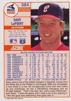 1989 Score #384 Dave LaPoint Back