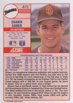 1989 Score #411 Shawn Abner Back