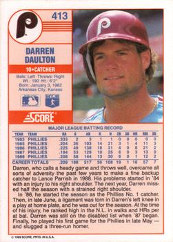 1989 Score #413 Darren Daulton Back