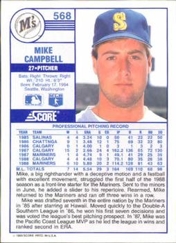 1989 Score #568 Mike Campbell Back