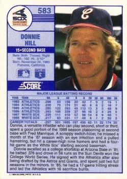 1989 Score #583 Donnie Hill Back