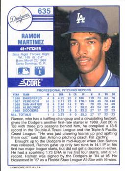 1989 Score #635 Ramon Martinez Back