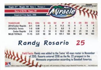 2016 Grandstand Fort Myers Miracle #NNO Randy Rosario Back