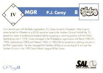 1993 Play II South Atlantic League All-Stars #IV P.J. Carey Back