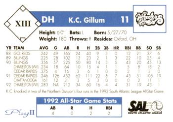 1993 Play II South Atlantic League All-Stars #XIII K.C. Gillum Back