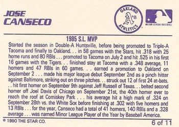 1990 Star Jose Canseco (Purple) #6 Jose Canseco Back