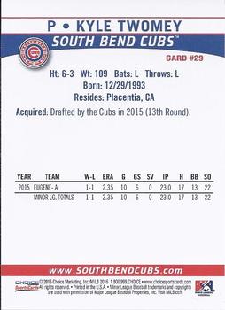 2016 Choice South Bend Cubs #29 Kyle Twomey Back
