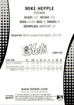 2016 Choice Binghamton Mets #09 Mike Hepple Back