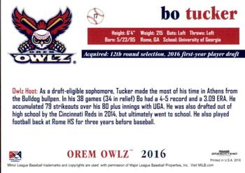 2016 Grandstand Orem Owlz #NNO Bo Tucker Back