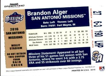 2016 Grandstand San Antonio Missions #NNO Brandon Alger Back