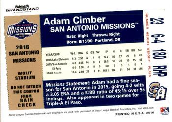 2016 Grandstand San Antonio Missions #NNO Adam Cimber Back