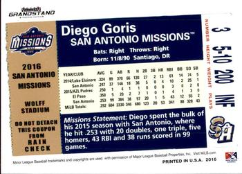 2016 Grandstand San Antonio Missions #NNO Diego Goris Back