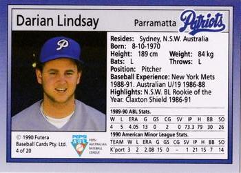 1992 Futera Pepsi ABL Parramatta Patriots #4 Darian Lindsay Back