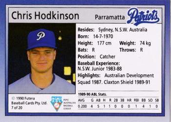 1992 Futera Pepsi ABL Parramatta Patriots #7 Chris Hodkinson Back