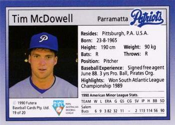 1992 Futera Pepsi ABL Parramatta Patriots #19 Tim McDowell Back