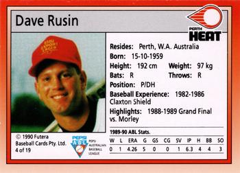 1992 Futera Pepsi ABL Perth Heat #4 Dave Rusin Back
