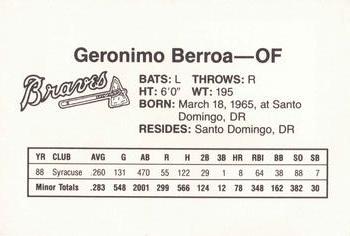 1989 Dubuque Atlanta Braves #NNO Geronimo Berroa Back
