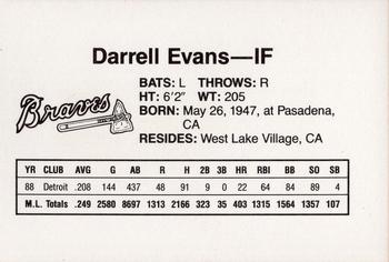 1989 Dubuque Atlanta Braves #NNO Darrell Evans Back