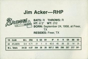1989 Dubuque Atlanta Braves #NNO Jim Acker Back