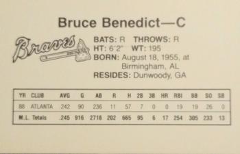 1989 Dubuque Atlanta Braves #NNO Bruce Benedict Back