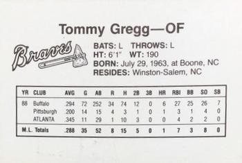 1989 Dubuque Atlanta Braves #NNO Tommy Gregg Back